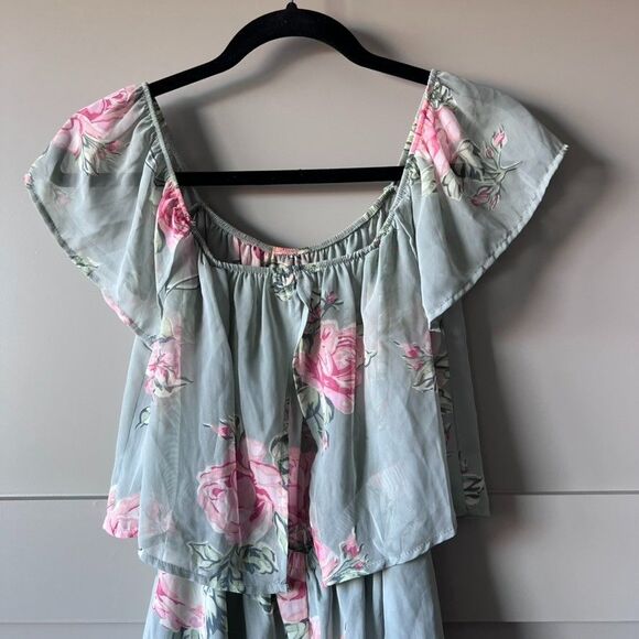 Show Me Your Mumu Off Shoulder Romper Womens XS Blue Pink Floral Boho Festival - Picture 6 of 15